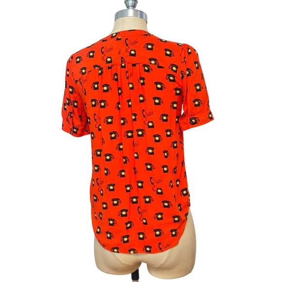 Anthropologie Conversations1 of 52 Blouse With Hello Telephone Print US 0 - Picture 3 of 5
